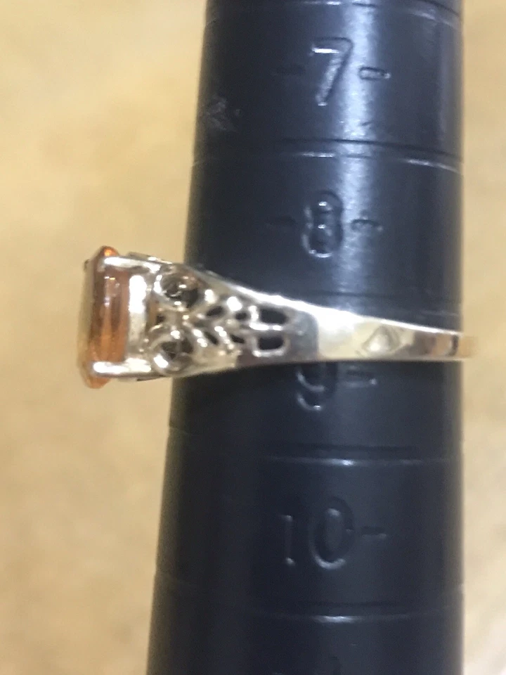 Anillo de filigrana solitario corte cojín topacio naranja oro amarillo 10K  Foto 4 de 4