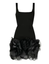 Cynthia Rowley Black 'Kourtney' Organza Flower Hem Mini Dress sz 8 NWT