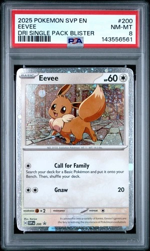 2025 POKEMON DESTINED RIVALS SINGLE PACK BLISTER PROMO #200 EEVEE PSA 8