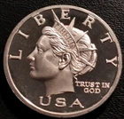 Norfed, 2000, American Liberty Currency, $10, Troy Ounce. 999 Silver Proof Round