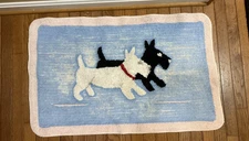 Vintage 1950's Chenille Children's Rug W/ Black and White Terrier Dogs