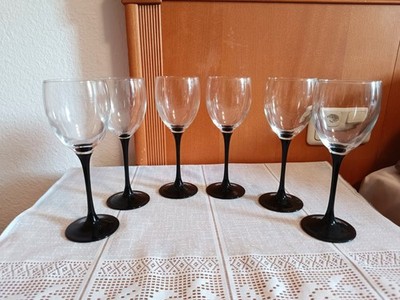 6 Luminarc France Vintage Weingläser mit schwarzem Stiel Glas Set 20 cm