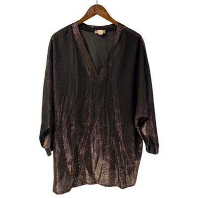 Ample Togs Gold Metallic Top Vintage Lightweight Mesh 46 Shiny Party Top Blouse