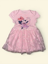 Disney Minnie Mouse Pink Tutu Dress Girls Knee Length Floral Skirt Bow Accents
