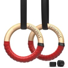 Wood Olympic Gymnastics Rings 1.25" Grip With Adjustable Straps For Pull Ups ...