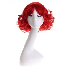 MAGQOO Red Wig with Bangs Women Girls Short Curly Wavy Small,