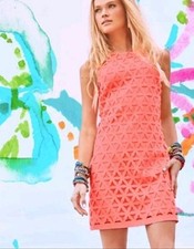 Lilly Pulitzer Mango Pink Sun Ray Daisy Laser Cut Scuba Ponte Shift Dress Size M