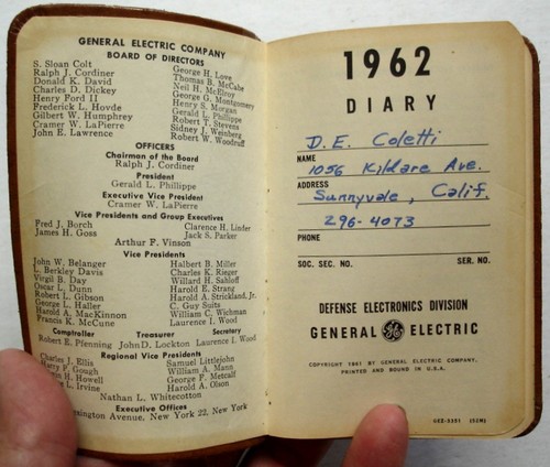 General Electric Defense Electronics Division 1962 Pocket Diary/Booklet - Picture 2 of 5