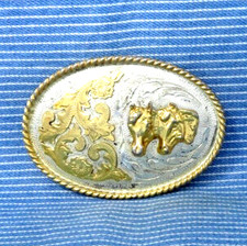 Cowboys Western Southwestern Horses  Scroll Belt Buckle Cowgirl Vtg 80s .TYC585