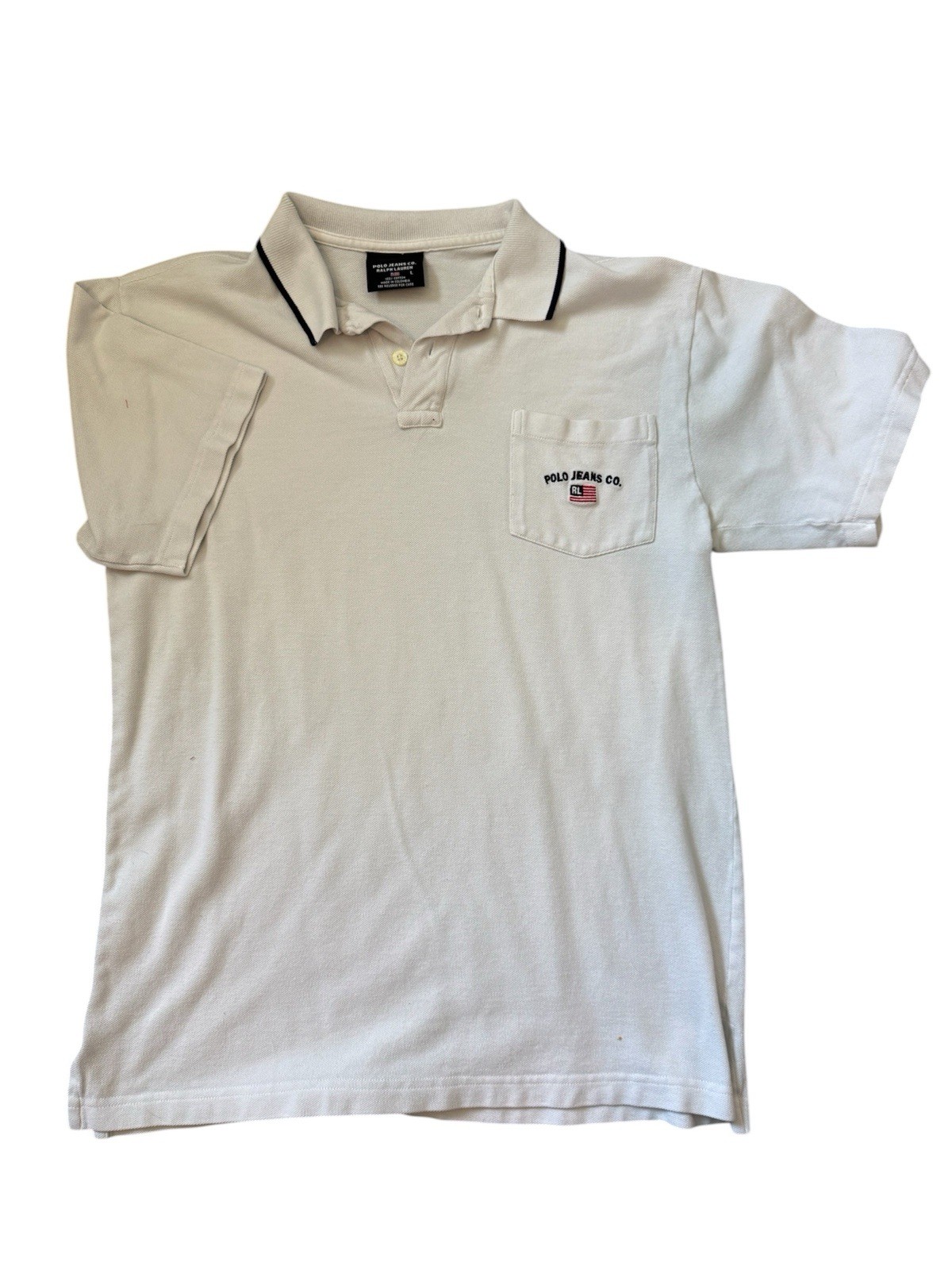 Vintage 90’s Men’s Polo Ralph Lauren Classic Flag White Casual Polo Shirt L
