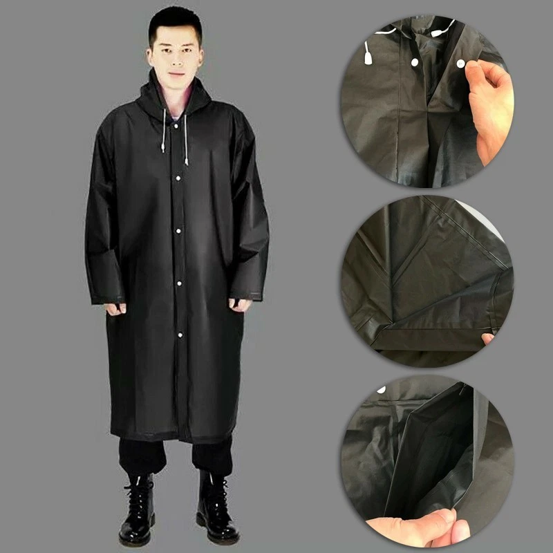 Men Women EVA Raincoat Waterproof Reusable Rain Poncho Outdoor Hooded Rainwear - Image 4 of 4