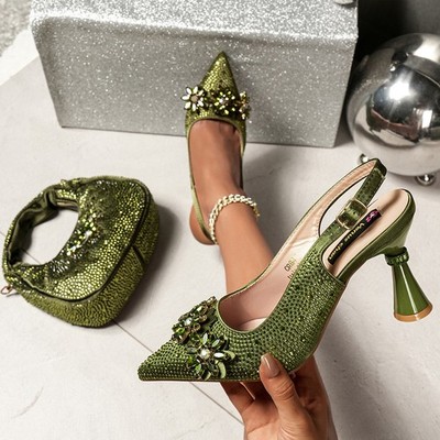 Women's Pointed Toe High Heelsshoe Bag Set Rhinestone Banquets Party Dress Suit