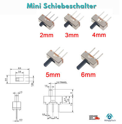 Mini Schiebeschalter 1P2T 3-Pin Ein/Aus | Griff 2 6 mm | Menge wählbar - SS12D00