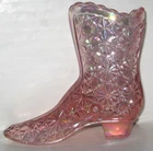 Vintage Fenton Glass Daisy & Button Pink Iridescent Carnival Boot, Shoe Figurine