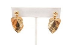 14k Yellow Gold Heart Dangle Earrings Textured