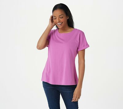 Isaac Mizrahi Live Boat Neck Top with Back Button Detail-Plum Blossom-XS-A397175