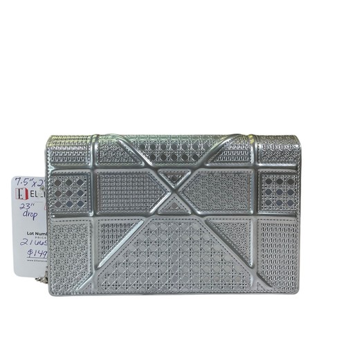 Christian Diorama Micro Silver Mini Clutch Chain Flap 2 Way Metallic Shoulder Pu - Picture 8 of 9
