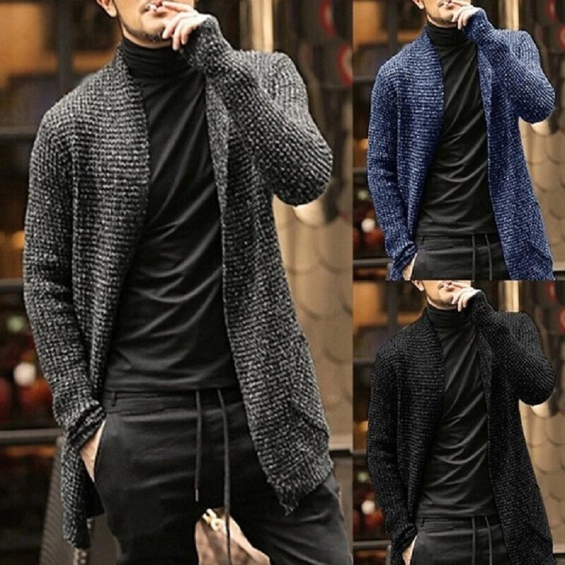 Winter Mens Coat Warm Long Sleeve Cardigan Outwear Knitted Sweater Jacket  Trench