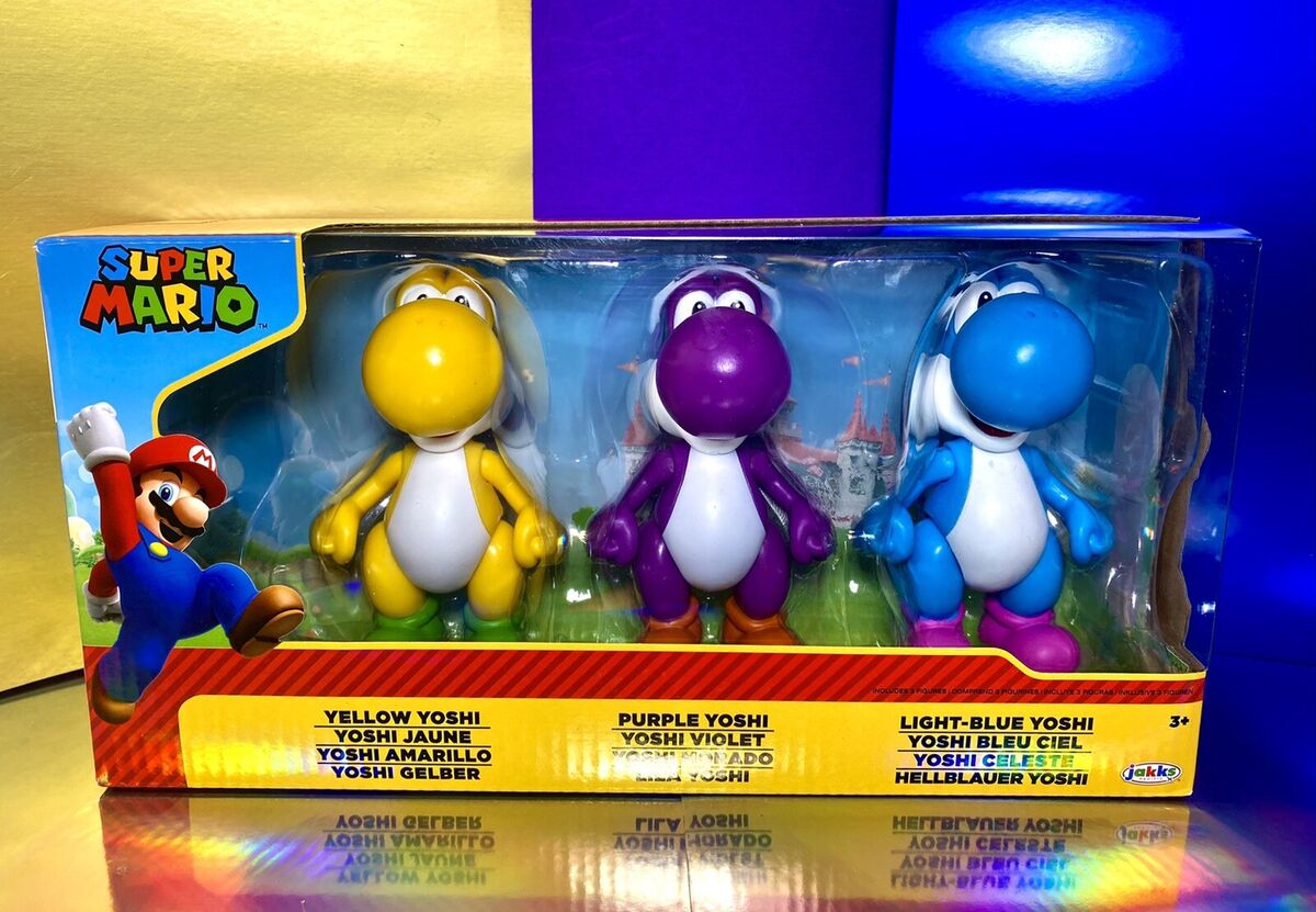 2022 JAKKS Pacific Super Mario Yoshi Figure 3-Pack — Yellow, Purple, Light-Blue 2022 JAKKS Pacific Super Mario Yoshi Figure 3-Pack — Yellow, Purple, Light-Blue