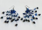Artisan Made Lapis Lazuli Chips & Blue Iridescent Glass Dangle Pierced Earrings — photo 4