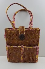 Vera Bradley Tiki Tote Bag Purse Wicker Rattan Straw Overlay Beach Bag Tote