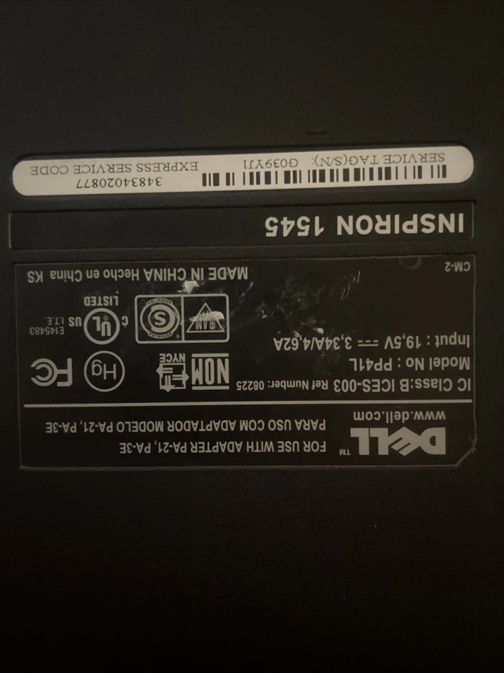 Dell Inspiron 1545 Intel Core 2 Duo 320GB SSD 4GB Ram Windows y Cargador Foto 4 de 4