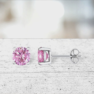 1,25 ct. echte rosa Saphir runde Ohrstecker in Sterlingsilber