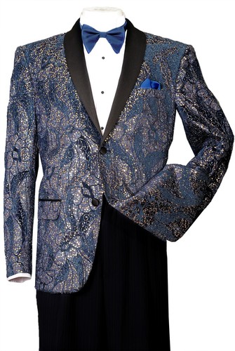 Chaqueta de seda de lentejuelas brillantes para hombre diseño de 2 botones por Fotino Landi T816 - Imagen 2 de 6