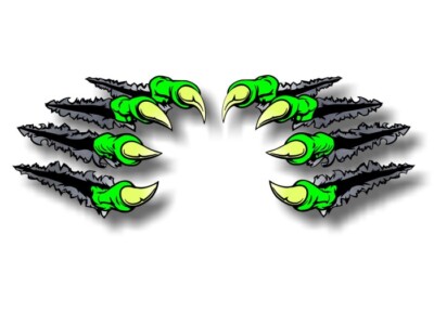 2 BEAST CLAWS Break Through Ripping Thru Metal 11.5'' Stickers Car Decals -GREEN