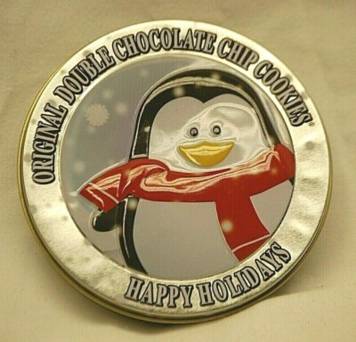 Penguin Cookie Tin Box Storage Container Happy Holidays Christmas Advertising
