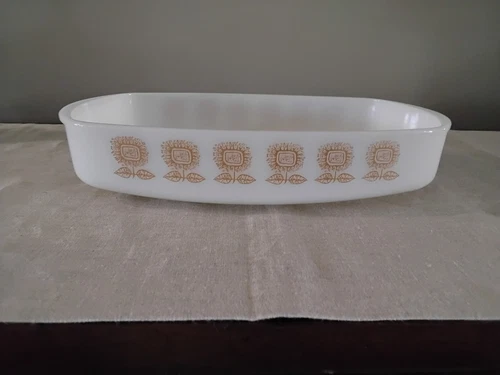 Vintage Federal Glass Rectangular Casserole Dish Harvest Sunflower