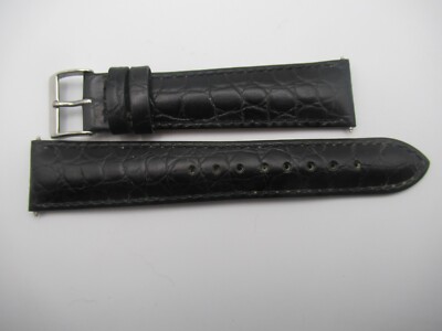 22MM Crocodile Embossed Calfskin Men's Long Black Watch Band