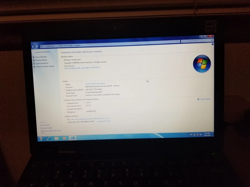 Lenovo ThinkPad X100e AMD Athlon Neo 1.6GHz 2GB RAM / Win 7 Pro - Image 4 of 4