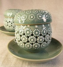 2er Set Jade Gr&uuml;n Chrysanthermum Seladon Koeran Teetassen, LG Promo Selten B