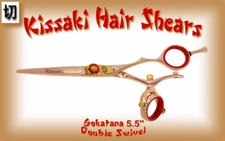 Kissaki Hair Scissors 5.5" Gokatana Rose Gold Red DOUBLE SWIVEL Hair Shears