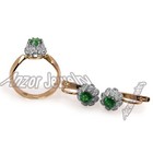 European Style Emerald Diamond Earrings and Ring 14k Rose & White Gold Set G-SI1 — photo 4