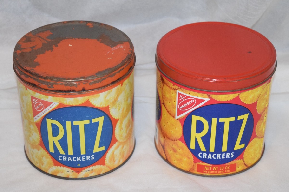 ヴィンテージ レトロ RITZ 空き缶 2 Vintage Nabisco Ritz Cracker Metal Tin Container Box 13oz GUC