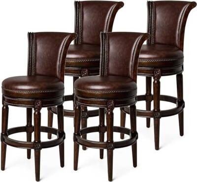 Maven Lane Pullman, Bar Height, Swivel Upholstered Barstool leather Dark walnut