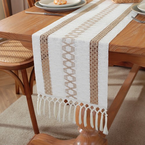Macrame Cotton Linen Woven Table Runner Mats with Tassels Farmhouse Boho Decor - Picture 33 of 48