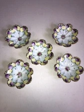 Floral Scalloped Berry / Dessert bowls (5) with Gilded Rim