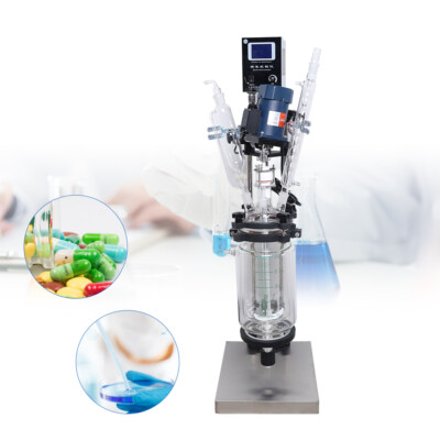 3L Digital Jacketed Chemical Glass Reactor 2 Layers Lab Reaction Vessel 680r/min