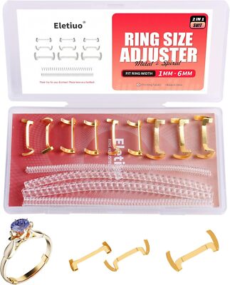 ELETIUO 13 Pack Filled Gold Metal Ring Guard with 4 Sizes Gilded+Transparent 