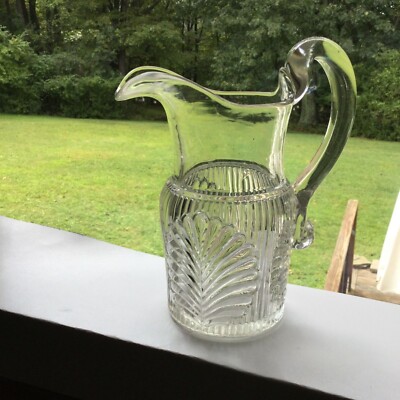Ribbed Palm Pattern  Flint Glass Water Pitcher- Mid to Late 1800 s