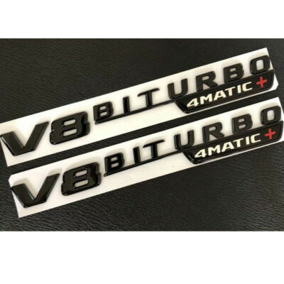 V8 BITURBO 4MATIC+ Kotflügel Embleme Für Mercedes Benz AMG Glänzend Schwarze Neu