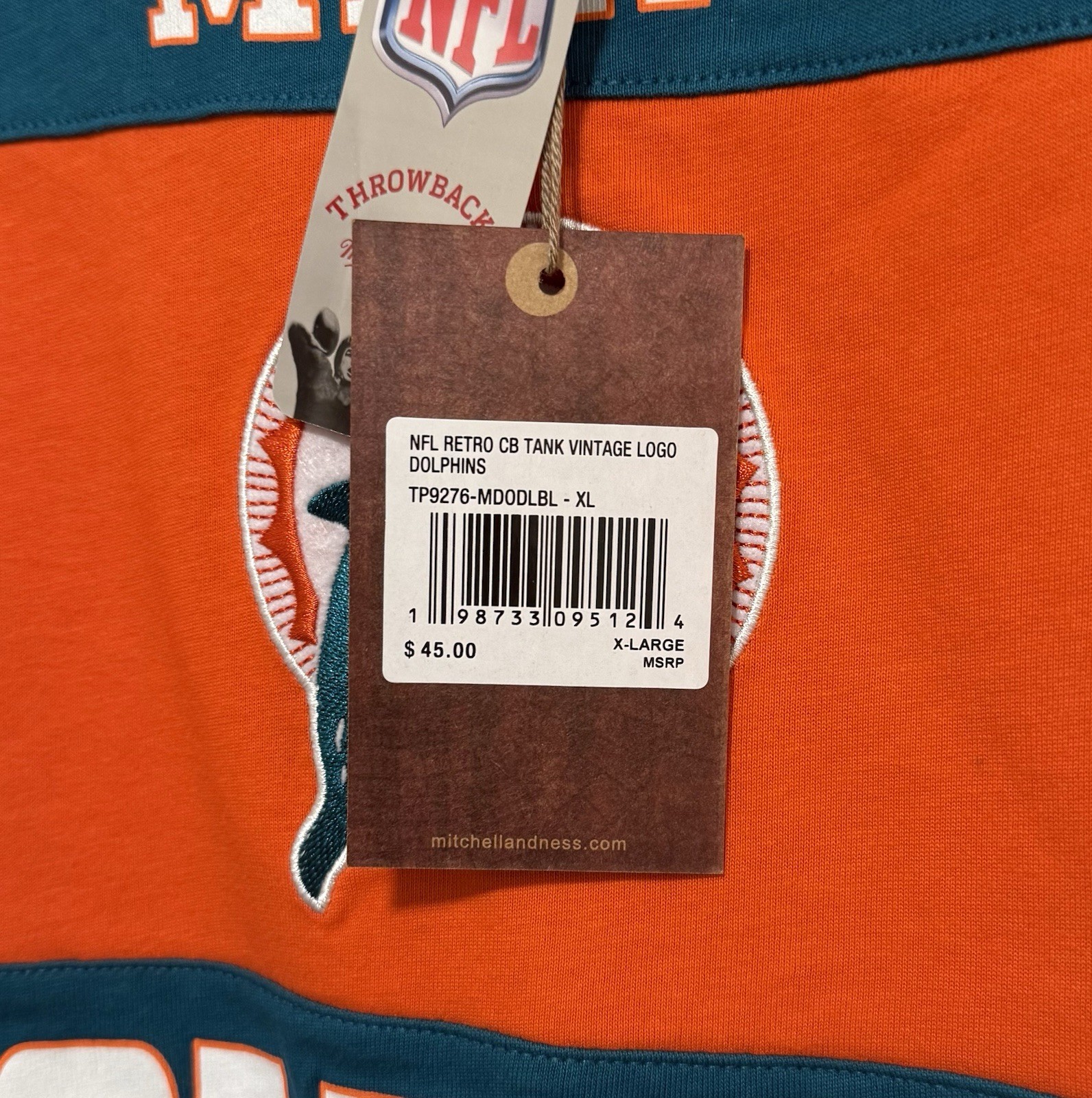 Miami Dolphins Mitchell & Ness NFL Tank Top Vintage Logo Mens XL New w/ Tags view 5