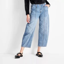 Women's Mid-Rise Barrel Leg Jeans - Future Collective