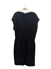Calvin Klein Black Button Shoulder Knit Dress Large Pockets Casual Shift