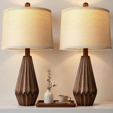 Set of 2 Rustic Farmhouse Table Lamps with Linen Shade for Living Room Decor