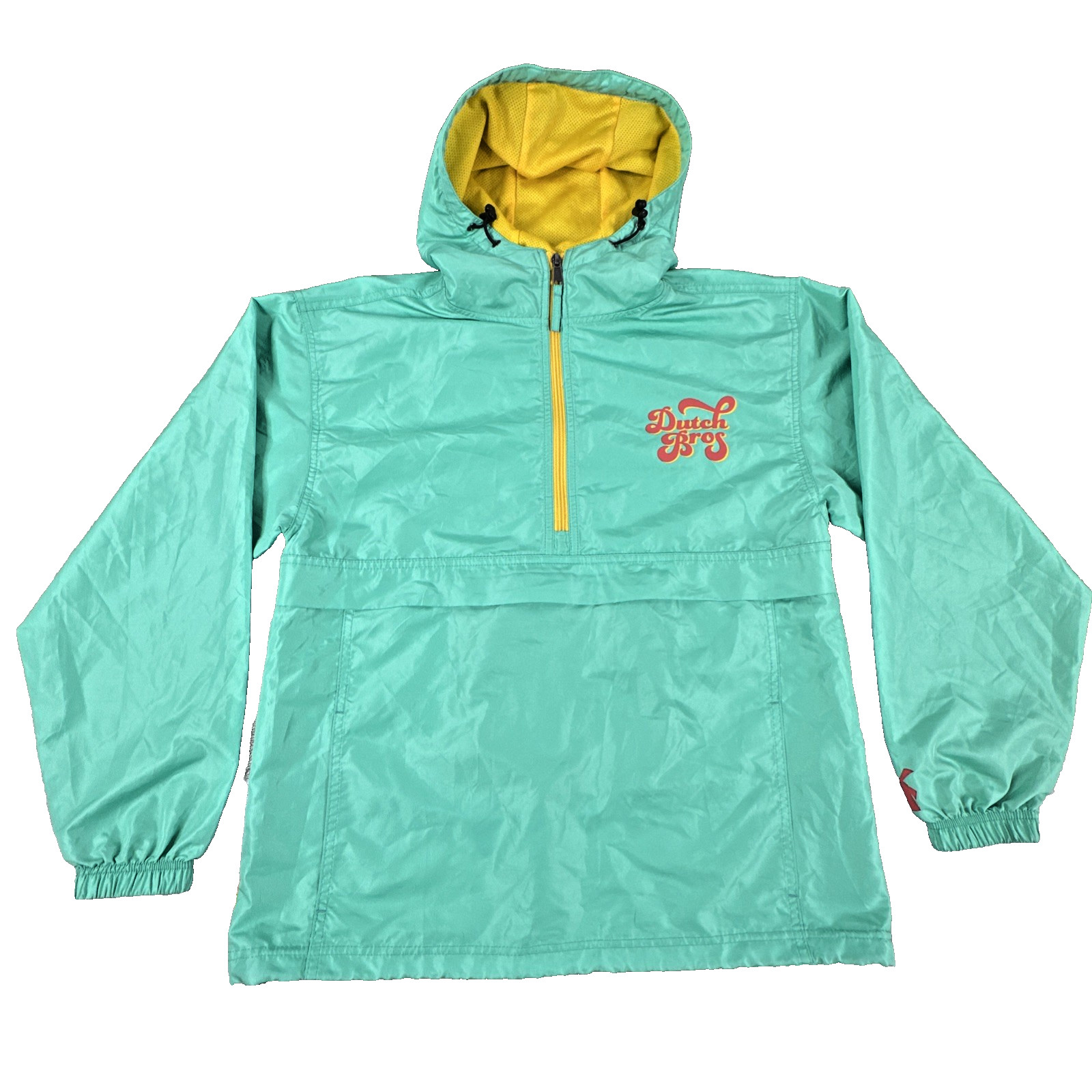 Dutch Bros Coffee Windbreaker Mint Green Half Zip Hooded Pullover Jacket Medium