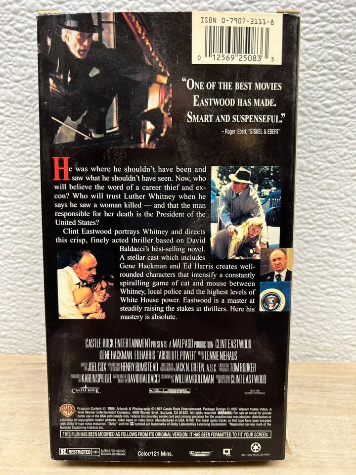 Vintage 1997 "Absolute Power" VHS Movie With Clint Eastwood Gene Hackman - Image 4 of 4